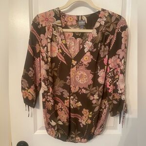 New York & Company Floral Blouse - Brown and Pink